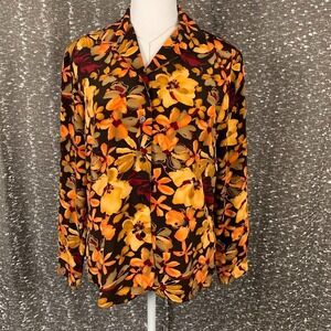 Vintage Notations‎ Orange Floral Button Down Blouse Women's Medium
